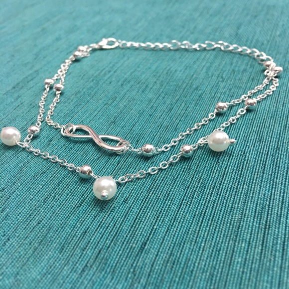 Silver Dressy Infinity Pearl Party Anklet (K2) - Picture 3 of 6